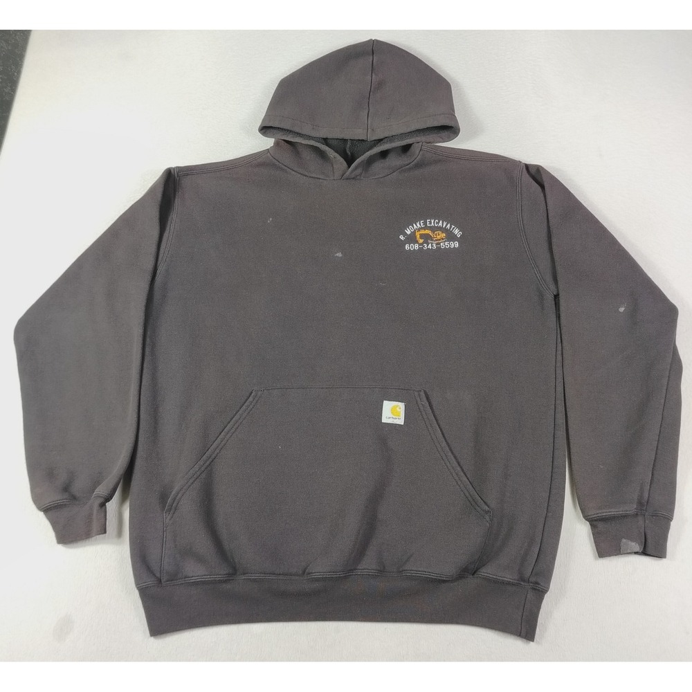 Carhartt Hoodie Sweatshirt Mens Large Black Workwear Faded Graphic K121